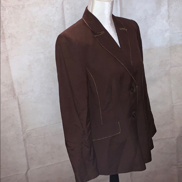 Kasper Chocolate Brown Jacket w/ Gold Stitching - Picture 4 of 12
